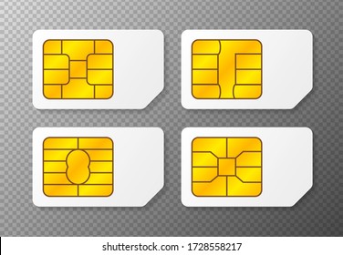 Realistisch globale Samsung Handy SIM Karte mit verschiedenen EMV Chips. Nfc Chip für Kreditkartensicherheit isoliert auf weißem Hintergrund. Vector-Abbildung.