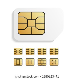 Realistic global phone card with different EMV chips. Nfc chip for credit card security.