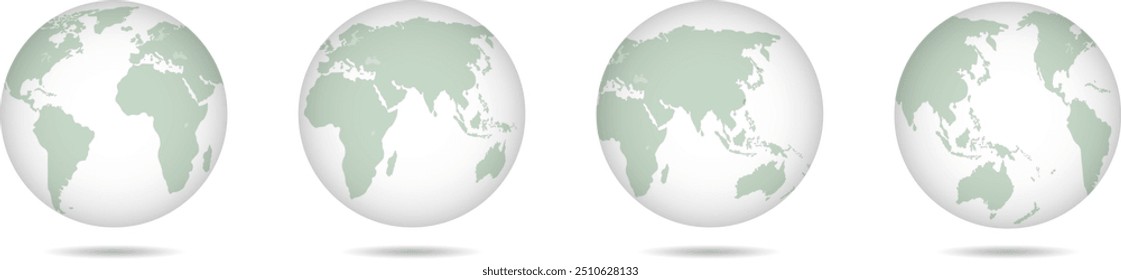 "Realistic globe-shaped Earth icons with world maps, perfect for global designs."