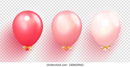 Realistic glossy balloons vector illustration on transparent background. Balloons for Birthday, festive occasions, parties, weddings. Festival romantic decorations.