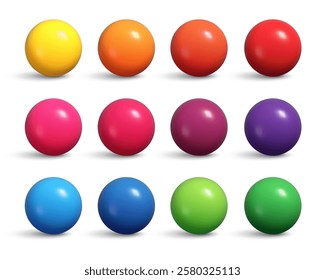 Realistic glossy balls collection. Set of 3d colorful spheres with shadow