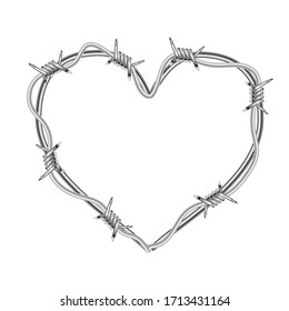 Realistic glossy barbed wire in heart shape isolated on white