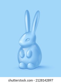 Realistic glossy blue plastic bunnies, rabbits. Symbol of 2023 year. Happy Easter poster. Vector illustration for card, party, design, flyer, decor, banner, web, advertising.