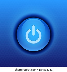 Realistic glossy blue power button. Vector illustration