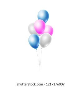 Realistic glossy bunch of Helium Balloons floating in the air. Colorful Celebration design element for Birthday, sale concept, anniversary, invitation cards. Vector Illustration