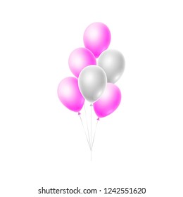 Realistic glossy bunch of Helium Balloons floating in the air. Colorful Celebration design element for Birthday, sale concept, anniversary, invitation cards. Vector Illustration