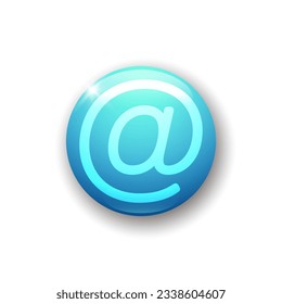 Realistic glossy button with e-mail icon. 3d vector element of blue color with shadow underneath. Best for mobile apps, UI and web design. EPS 10.