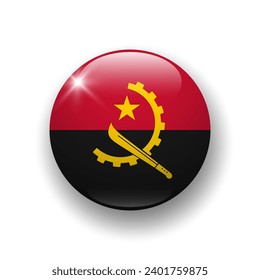 Realistic glossy button with flag of Angola. 3d vector element with shadow underneath. Best for mobile apps, UI and web design.