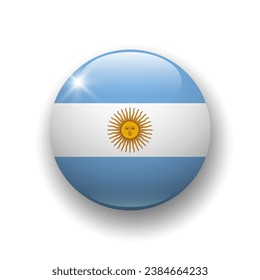 Realistic glossy button with flag of Argentina. 3d vector element with shadow underneath. Best for mobile apps, UI and web design.