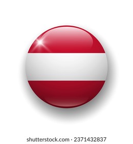 Realistic glossy button with flag of Austria. 3d vector element with shadow underneath. Best for mobile apps, UI and web design.
