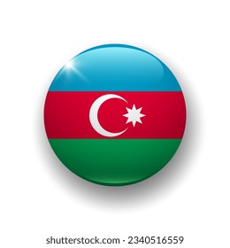 Realistic glossy button with flag of Azerbaijan. 3d vector element with shadow underneath. Best for mobile apps, UI and web design. EPS 10.