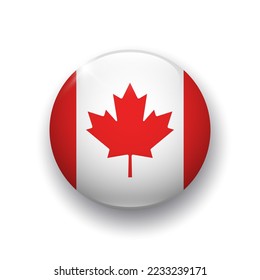 Realistic glossy button with flag of Canada. 3d vector element with shadow underneath. Best for mobile apps, UI and web design. EPS 10.
