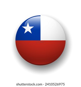 Realistic glossy button with flag of Chile. 3d vector element with shadow. Best for mobile apps, UI and web design.