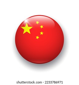 Realistic glossy button with flag of China. 3d vector element with shadow underneath. Best for mobile apps, UI and web design. EPS 10.