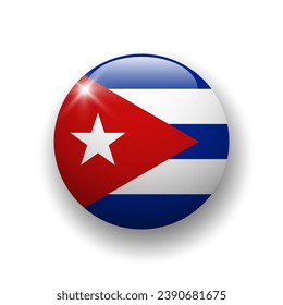 Realistic glossy button with flag of Cuba. 3d vector element with shadow underneath. Best for mobile apps, UI and web design.