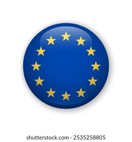 Realistic glossy button with flag of European Union. 3d vector element with shadow. Best for mobile apps, UI and web design.
