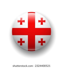 Realistic glossy button with flag of Georgia. 3d vector element with shadow underneath. Best for mobile apps, UI and web design. EPS 10.
