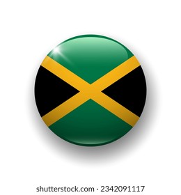 Realistic glossy button with flag of Jamaica. 3d vector element with shadow underneath. Best for mobile apps, UI and web design. EPS 10.