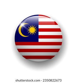 Realistic glossy button with flag of Malaysia. 3d vector element with shadow underneath. Best for mobile apps, UI and web design. EPS 10.