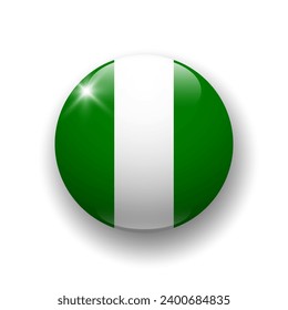 Realistic glossy button with flag of Nigeria. 3d vector element with shadow underneath. Best for mobile apps, UI and web design.