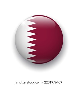 Realistic glossy button with flag of Qatar. 3d vector element with shadow underneath. Best for mobile apps, UI and web design. EPS 10.