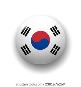 Realistische Glanztaste mit Flagge Südkoreas. 3D-Vektorelement mit Schatten darunter. Bestens für mobile Apps, UI und Web Design.