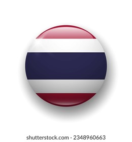 Realistic glossy button with flag of Thailand. 3d vector element with shadow underneath.