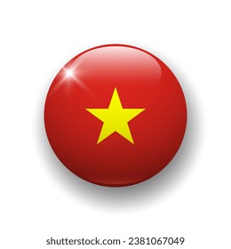 Realistic glossy button with flag of Vietnam. 3d vector element with shadow underneath. Best for mobile apps, UI and web design.