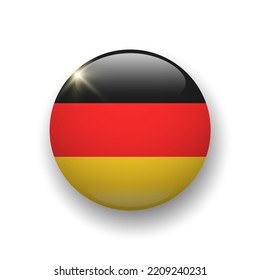 Realistic glossy button with Germany flag. 3d vector element with shadow underneath. Best for mobile apps, UI and web design. EPS 10.