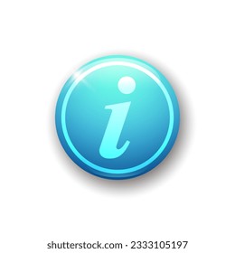 Realistic glossy button with Information icon. 3d vector element of blue color with shadow underneath. Best for mobile apps, UI and web design. EPS 10.