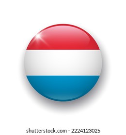 Realistic glossy button with Luxemburg flag. 3d vector element with shadow underneath. Best for mobile apps, UI and web design. EPS 10.