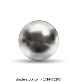 Realistic glossy chromium ball with glares and reflection on white