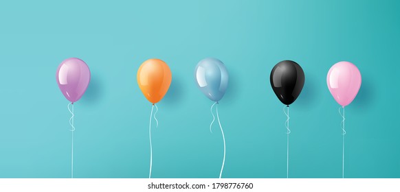  Realistic Glossy Colorful  Balloons .vector illustration