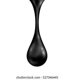Realistic Glossy Drop of Black Oil Isolated on White Background. Vector illustration. Petroleum Industry Sign or Symbol.
