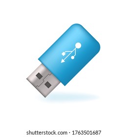 Realistic Glossy Flash Drive Colored Icon on White Background . Isolated Vector Elements