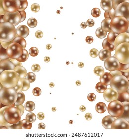 Realistic glossy gold bubbles isolated on white background. Oil drop. Golden ball. Vector texture.