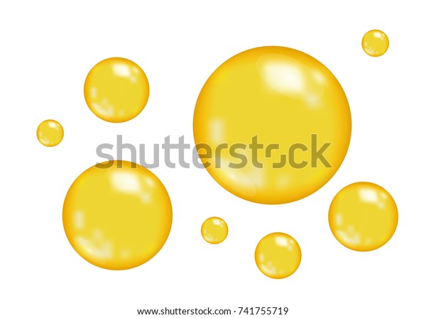 リアルな光沢のある金の泡 白い背景に 油滴 金色の球 ベクター画像テクスチャー のベクター画像素材 ロイヤリティフリー