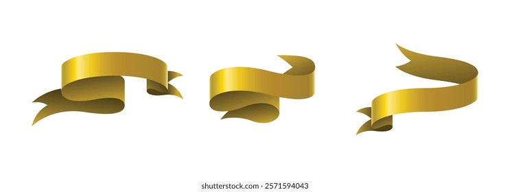 Realistic glossy gold ribbon banners set. Gold ribbons elements set. Premium ribbons collection on White background. Royal ribbons set for promotion design. Vector graphic. stock illustration