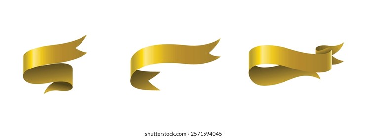 Realistic glossy gold ribbon banners set. Gold ribbons elements set. Premium ribbons collection on White background. Royal ribbons set for promotion design. Vector graphic. stock illustration