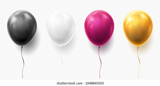 Realistic glossy golden, purple, black and white balloon vector illustration on transparent background. Balloons for Birthday, festive occasions, parties, weddings. Festival romantic decorations. - Shutterstock ID 1048845503