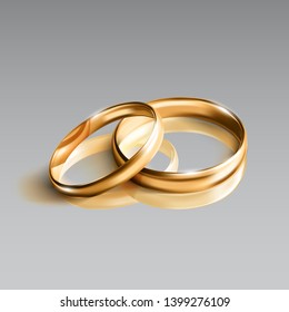 Realistic Glossy Golden Rings Isolated On Gray Background. EPS10 Vector