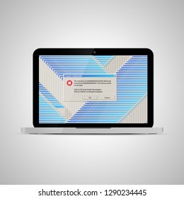 Realistic glossy laptop with critical errors messages on light background