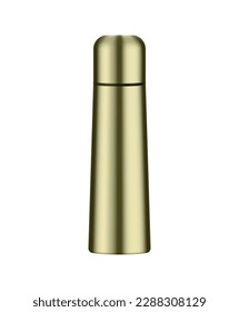 Realistic glossy metal thermos bottle vector illustration