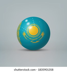 Realistic glossy plastic ball or sphere with flag of Kazakhstan