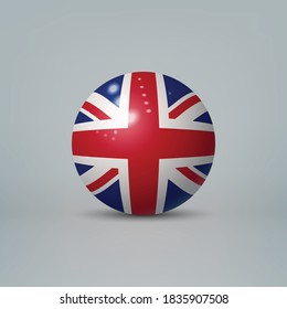 Realistic glossy plastic ball or sphere with flag of United Kingdom
