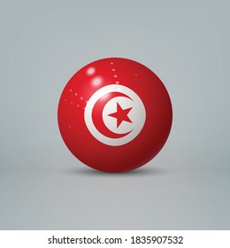 Realistic glossy plastic ball or sphere with flag of Tunisia