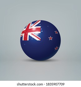 Realistic glossy plastic ball or sphere with flag of New Zealand