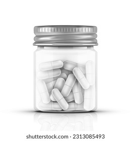 Realistic Glossy Plastic Pill Bottle Package. EPS10 Vector