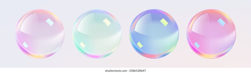 Realistic glossy  rainbow ball.Abstract 3D light bubble with glare.Geometric abstract  iridescent liquid shape.