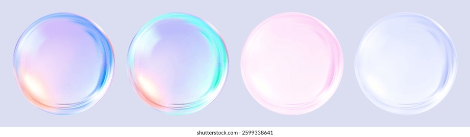 Realistic glossy  rainbow ball.Abstract 3D light bubble with glare.Geometric abstract  iridescent liquid shape.